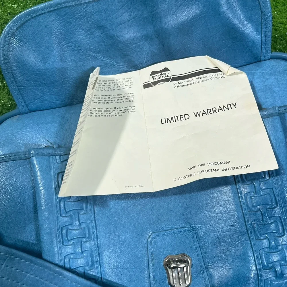 Vintage Blue Leather Duffle Bag 1960s Carry On Weekender American Tourister MINT